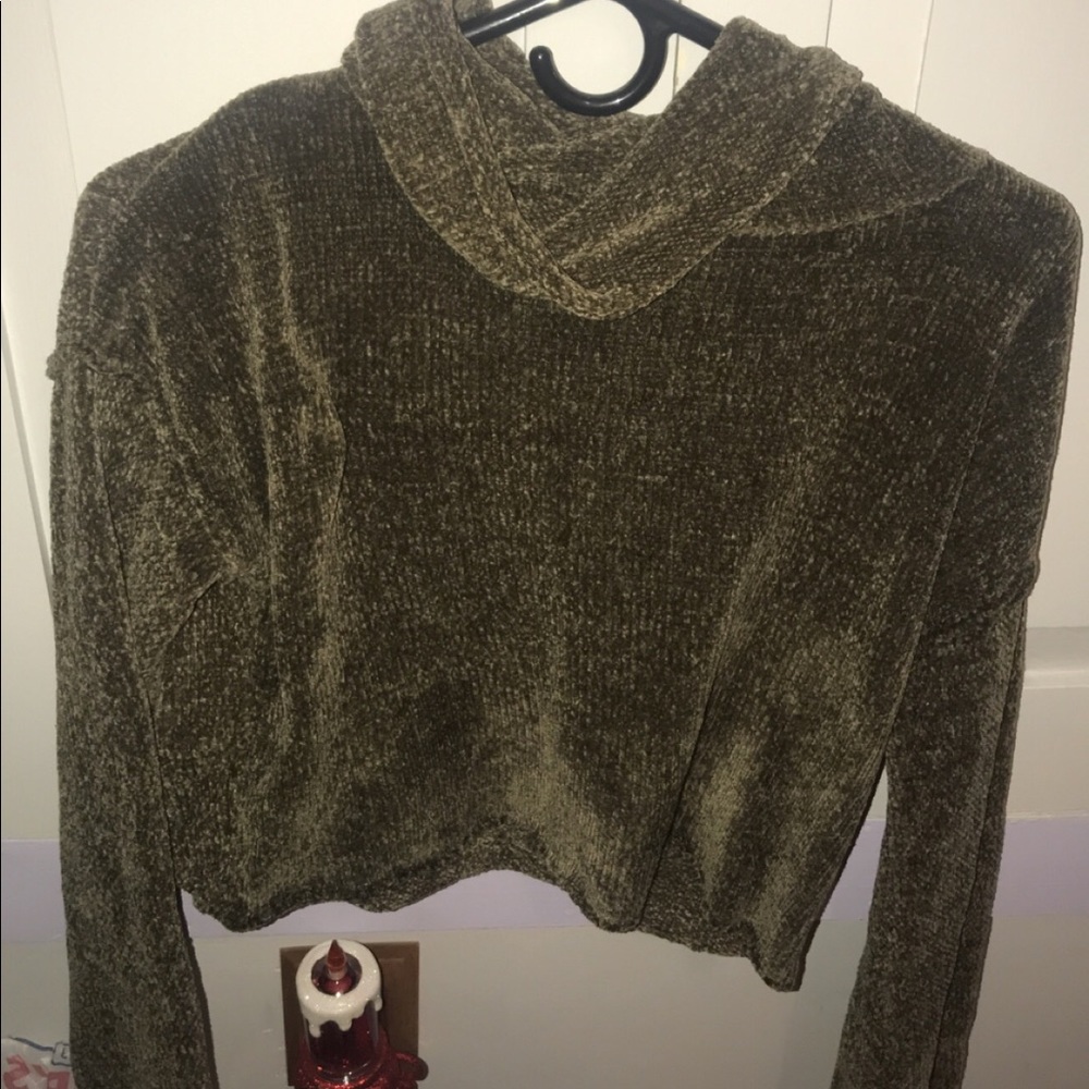 Extremely soft olive slouchy turtle neck crop top